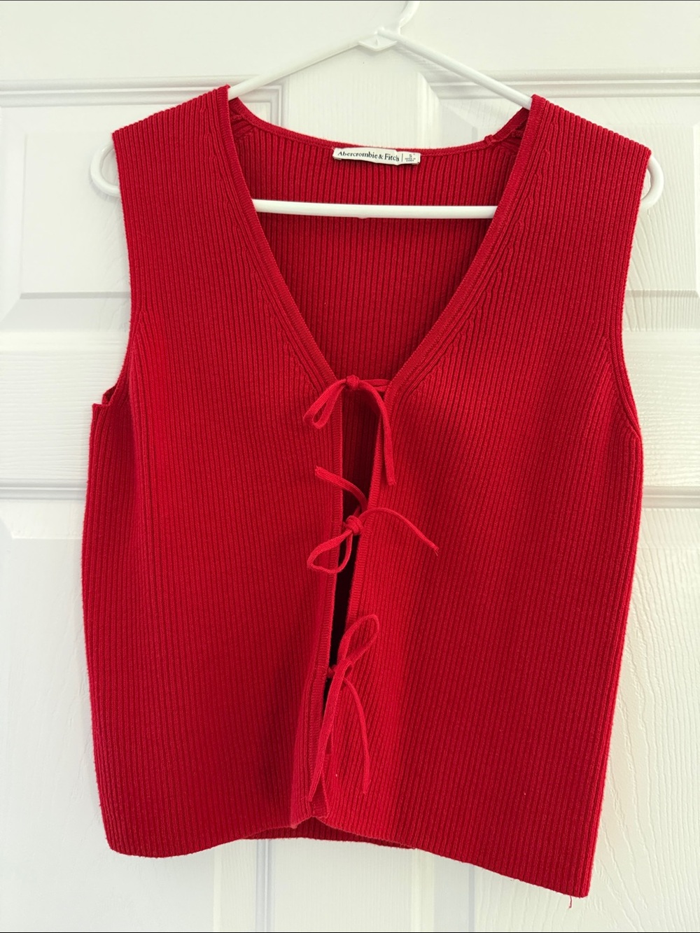 Abercrombie & Fitch Bright Red Ribbed Tie-Front Tank